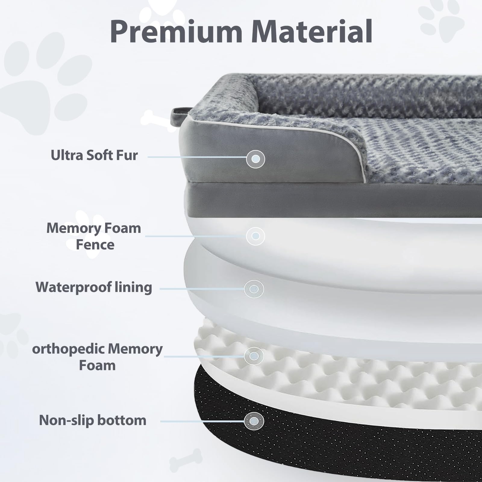 WNPETHOME human dog bed oval gray fabric closeup highlights plush rose-pattern surface for cozy naps.