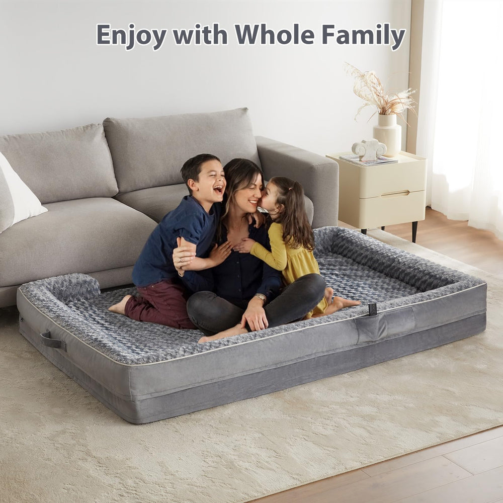 WNPETHOME human dog bed oval gray inside foam closeup shows 3.5-inch high-density foam support.