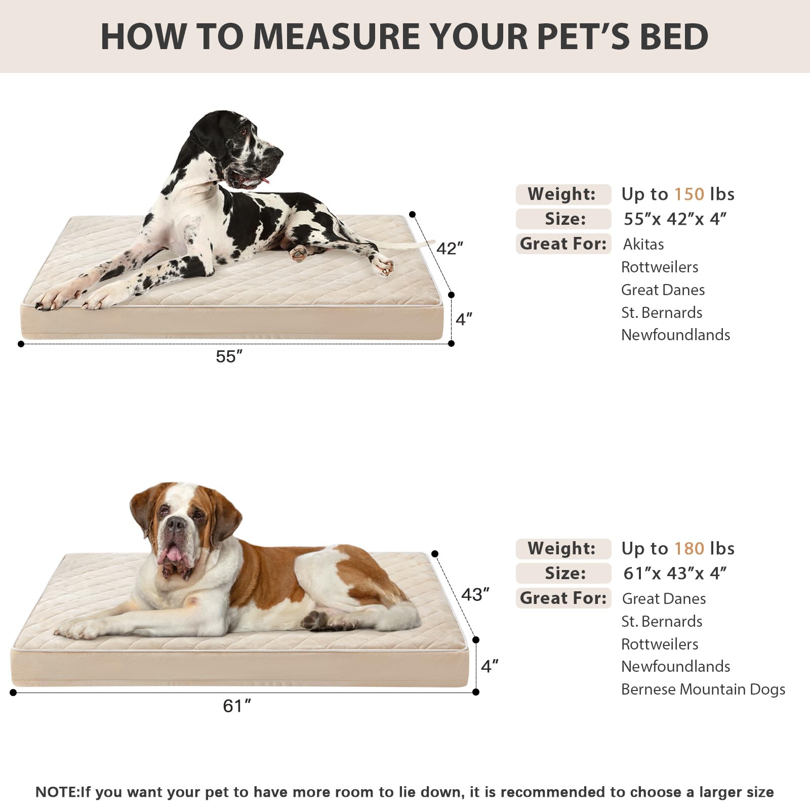 WNPETHOME 55x42x4-inch bed dimensions supporting large dogs