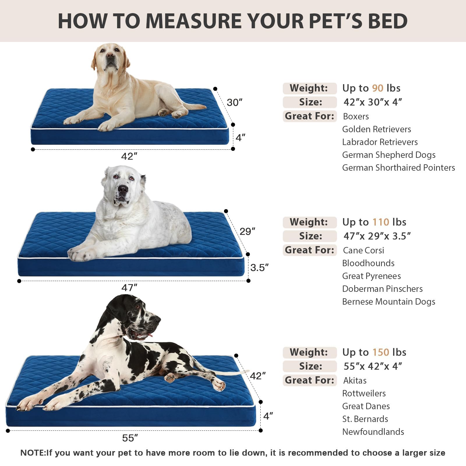 WNPETHOME 55x42x4 inches giant bed fits large dogs up to 150 pounds