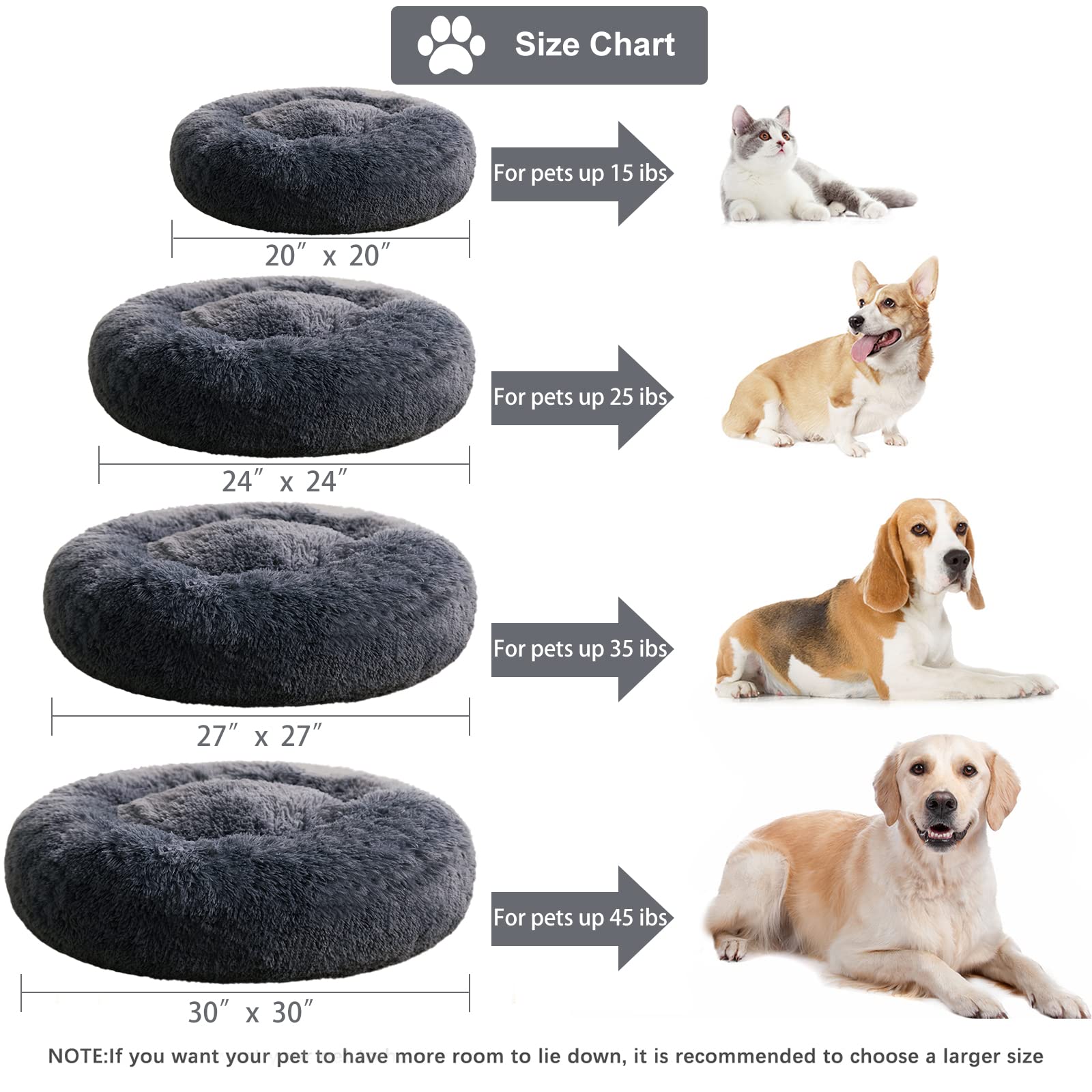 WNPETHOME calming dog bed multi size packaging care describes easy shipping and care