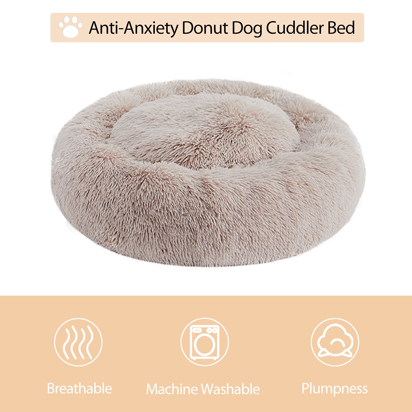 WNPETHOME Calming Dog Bed Donut closeup faux fur shows soft cozy texture
