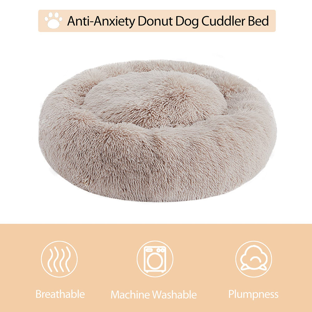 WNPETHOME Calming Dog Bed Donut closeup faux fur shows soft cozy texture