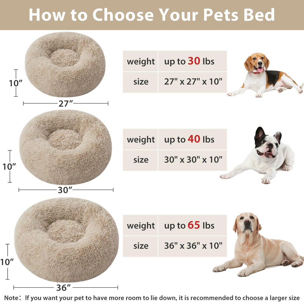 WNPETHOME Calming Dog Bed Donut in crate demonstrates size fit for medium-to-large dogs
