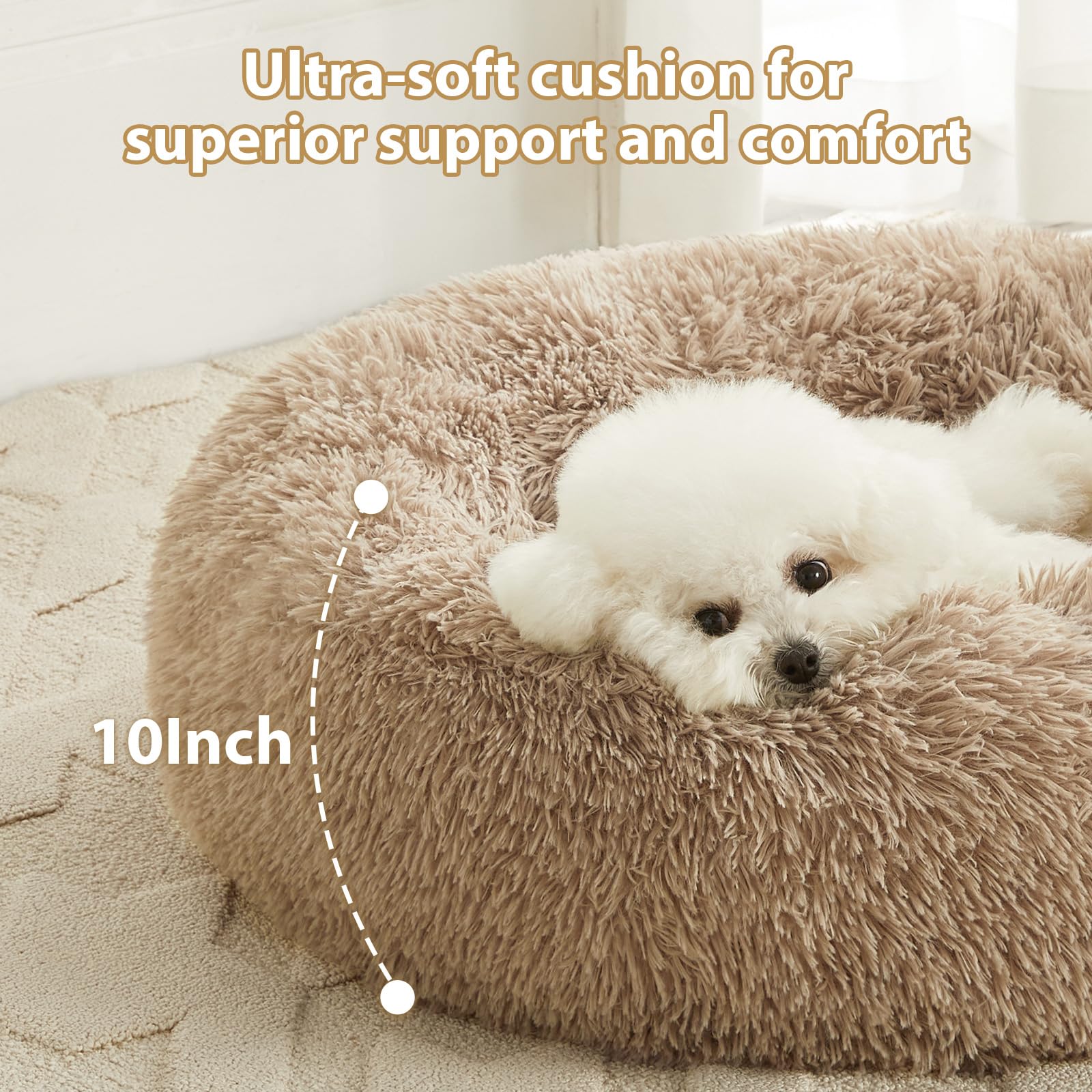 WNPETHOME Calming Dog Bed large donut edge close-up highlights raised rim for restful sleep