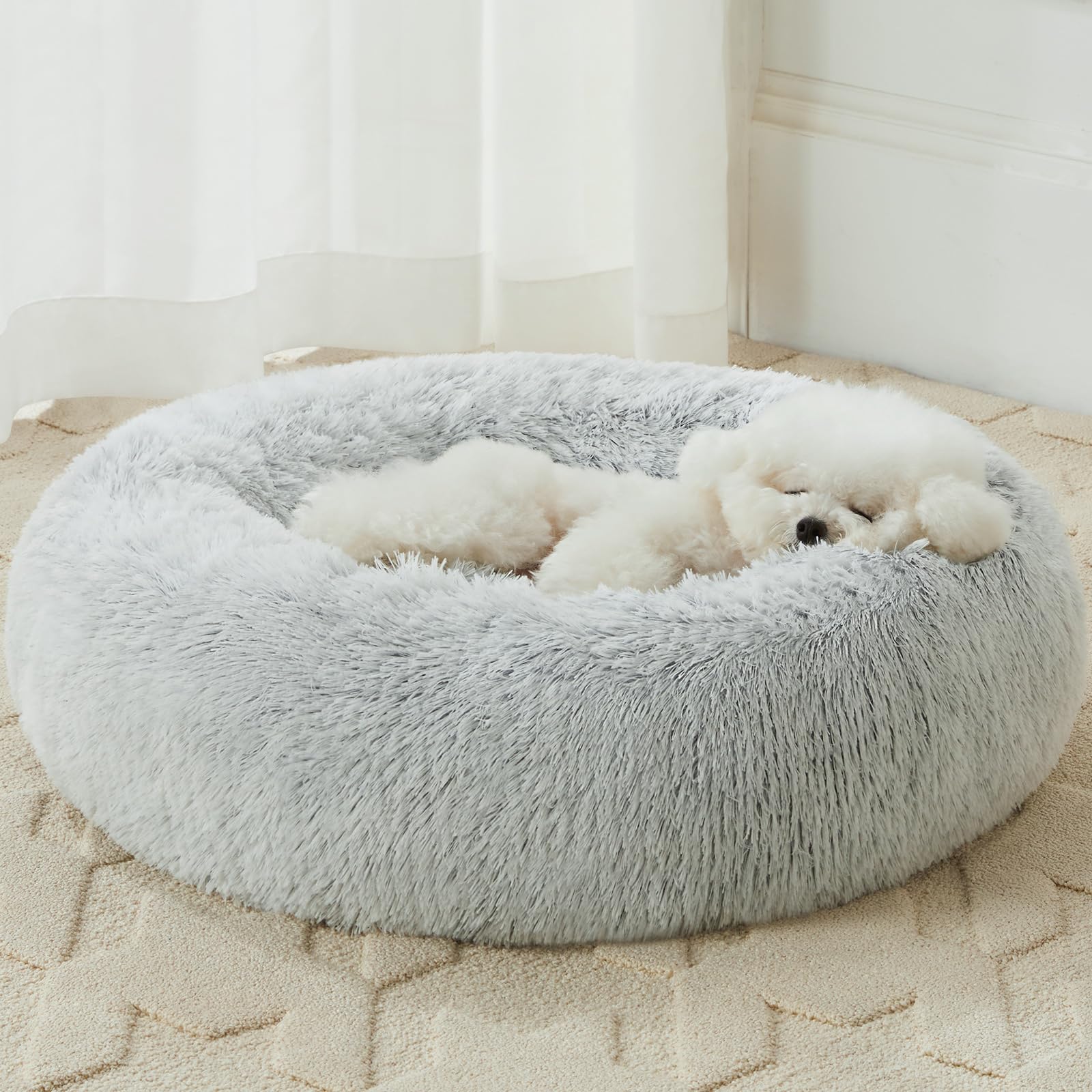 WNPETHOME Calming Dog Bed outer view with plush faux fur for snug, secure sleep