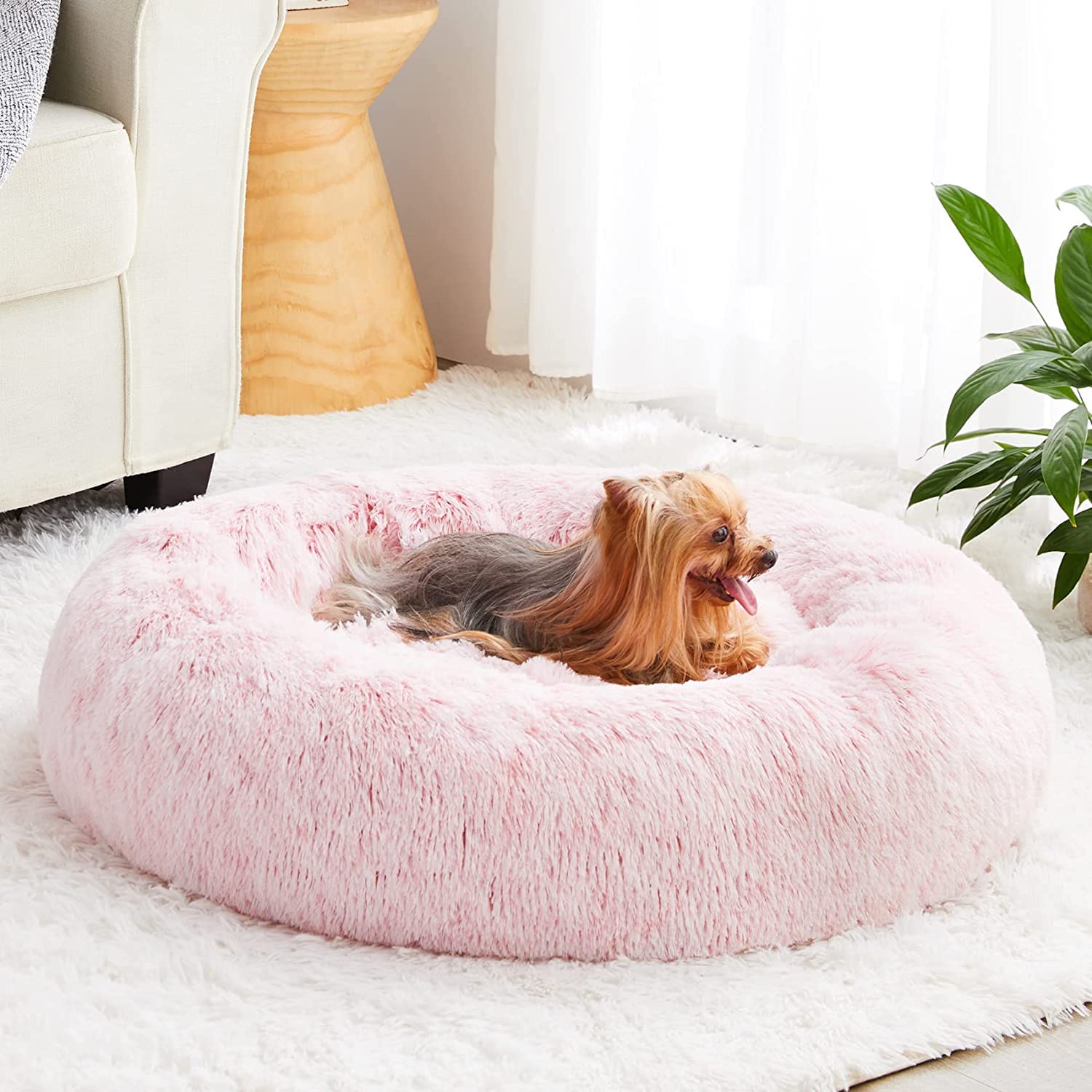 WNPETHOME calming donut bed faux fur closeup shows soft texture for cozy naps