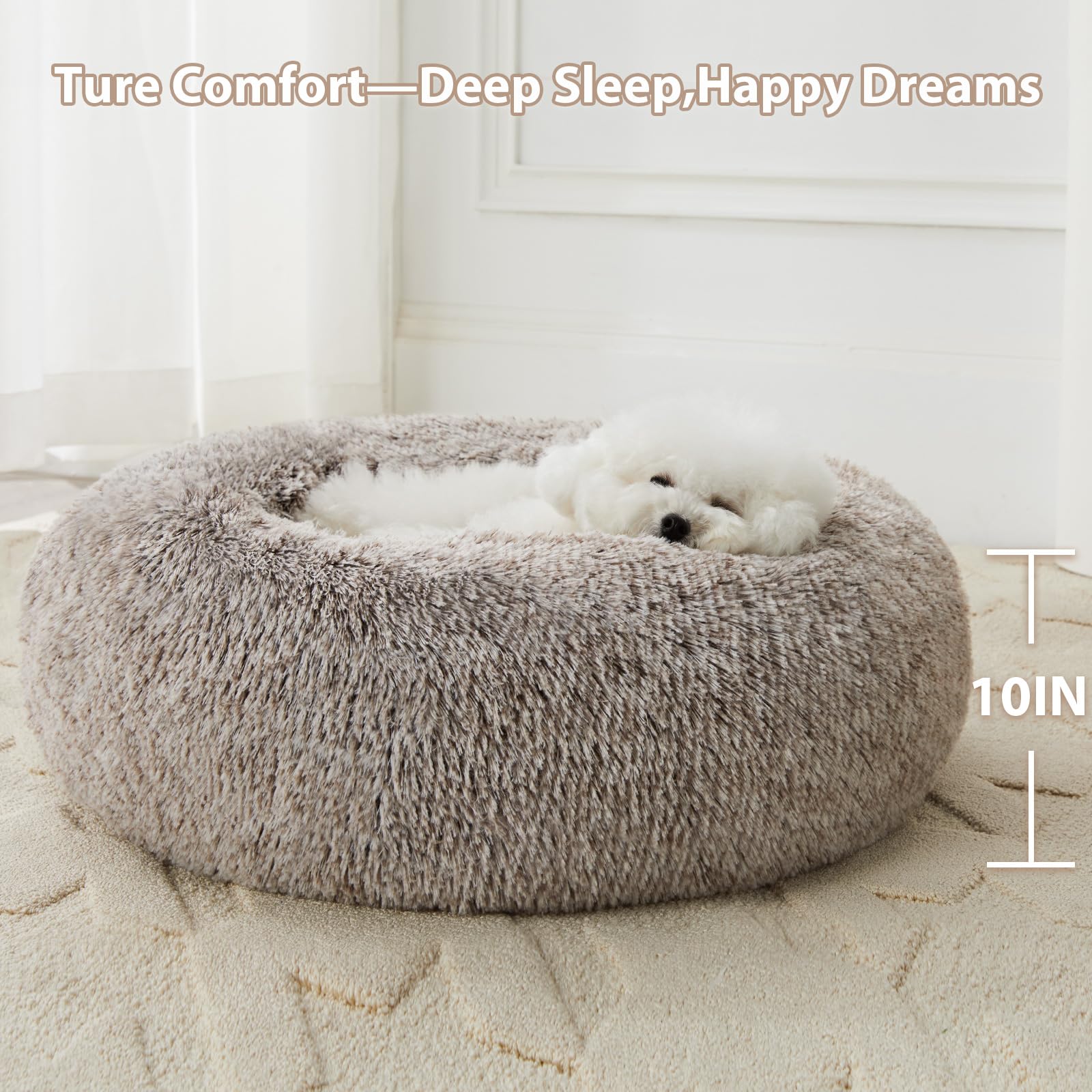WNPETHOME calming donut dog bed faux fur detail emphasizes luxurious, soft feel