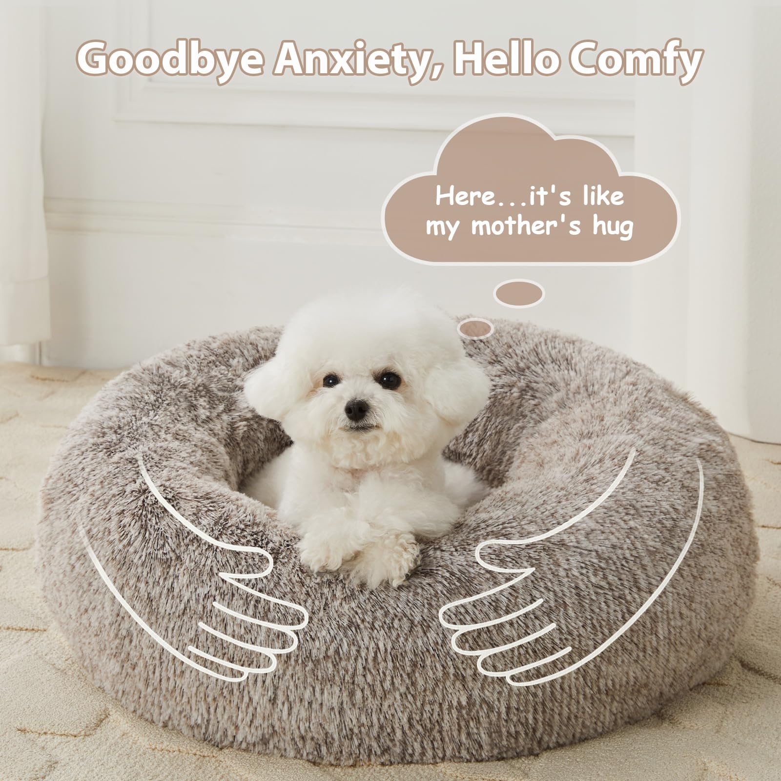 WNPETHOME calming donut dog bed machine washable, convenient after adventures