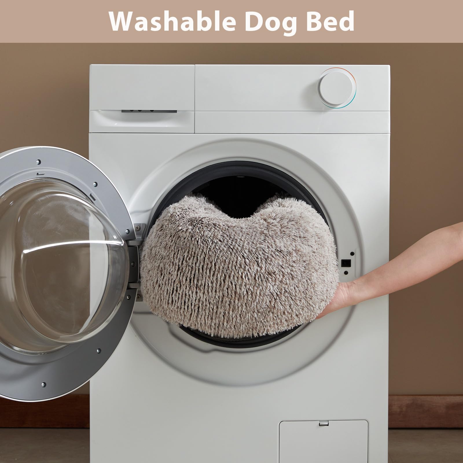 WNPETHOME calming donut dog bed packaging compresses and requires fluffing before use