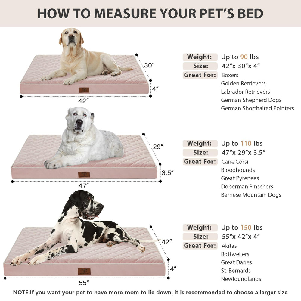 WNPETHOME large 55x42x4 inches dog bed fits dogs up to 150 pounds.