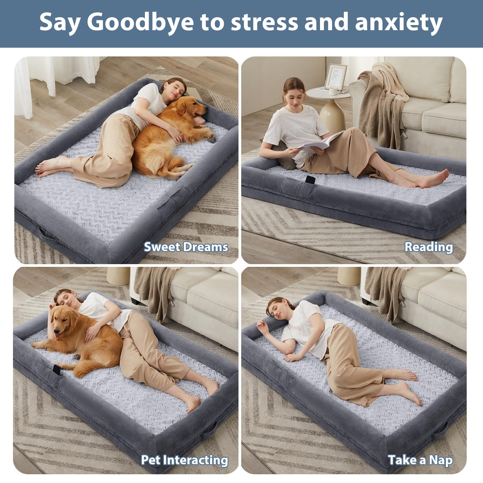 WNPETHOME dog bed with bolster sides creates a cozy, secure sleeping nook.