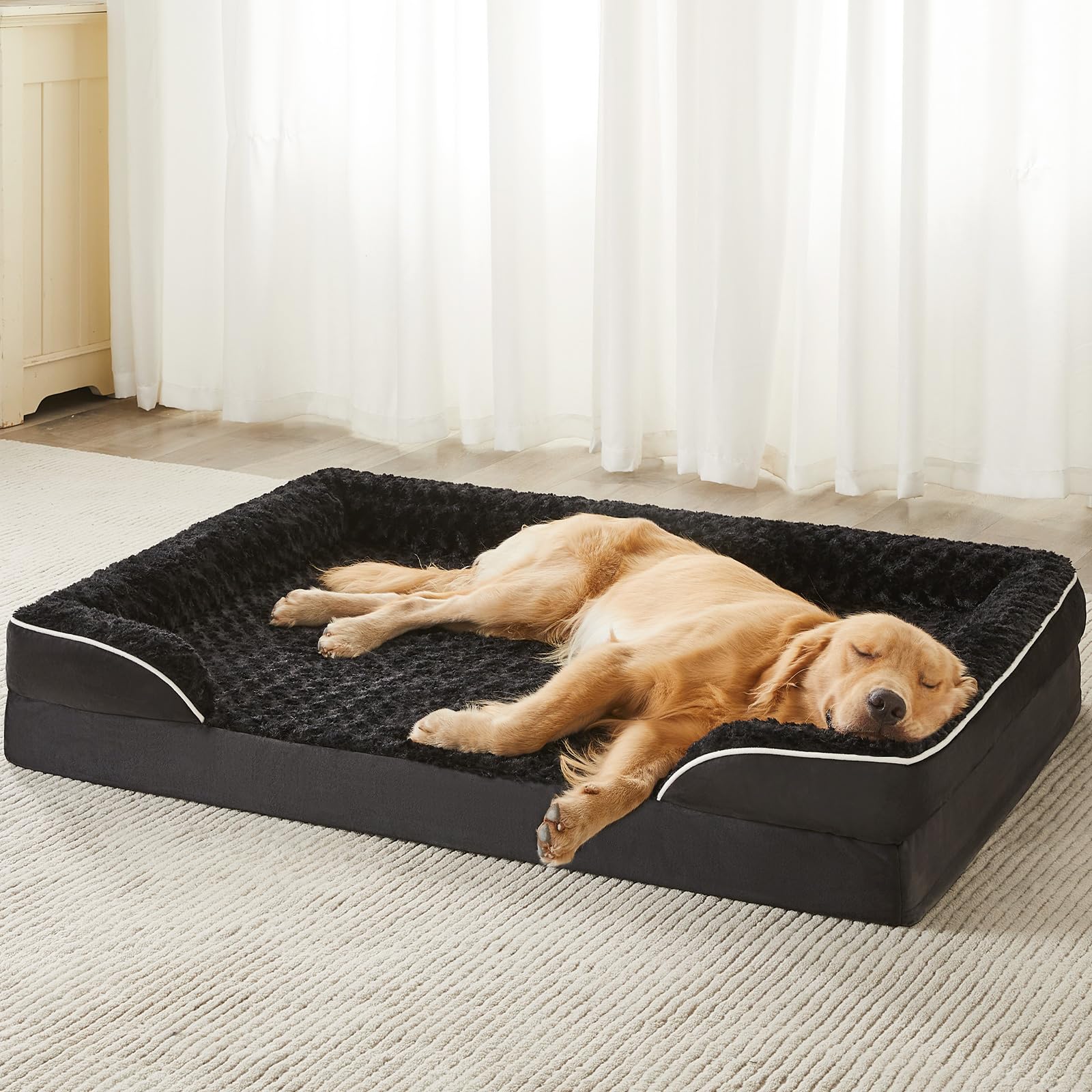 WNPETHOME dog bed with C shaped design provides neck support for safer rest