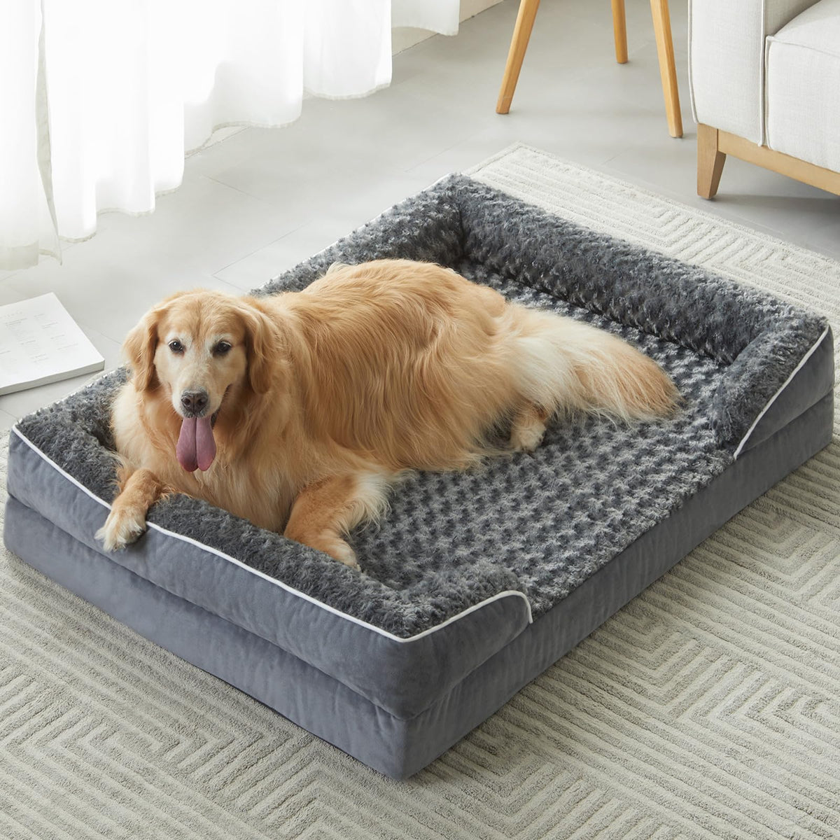 WNPETHOME XL dog bed full view for large dogs, roomy comfort.
