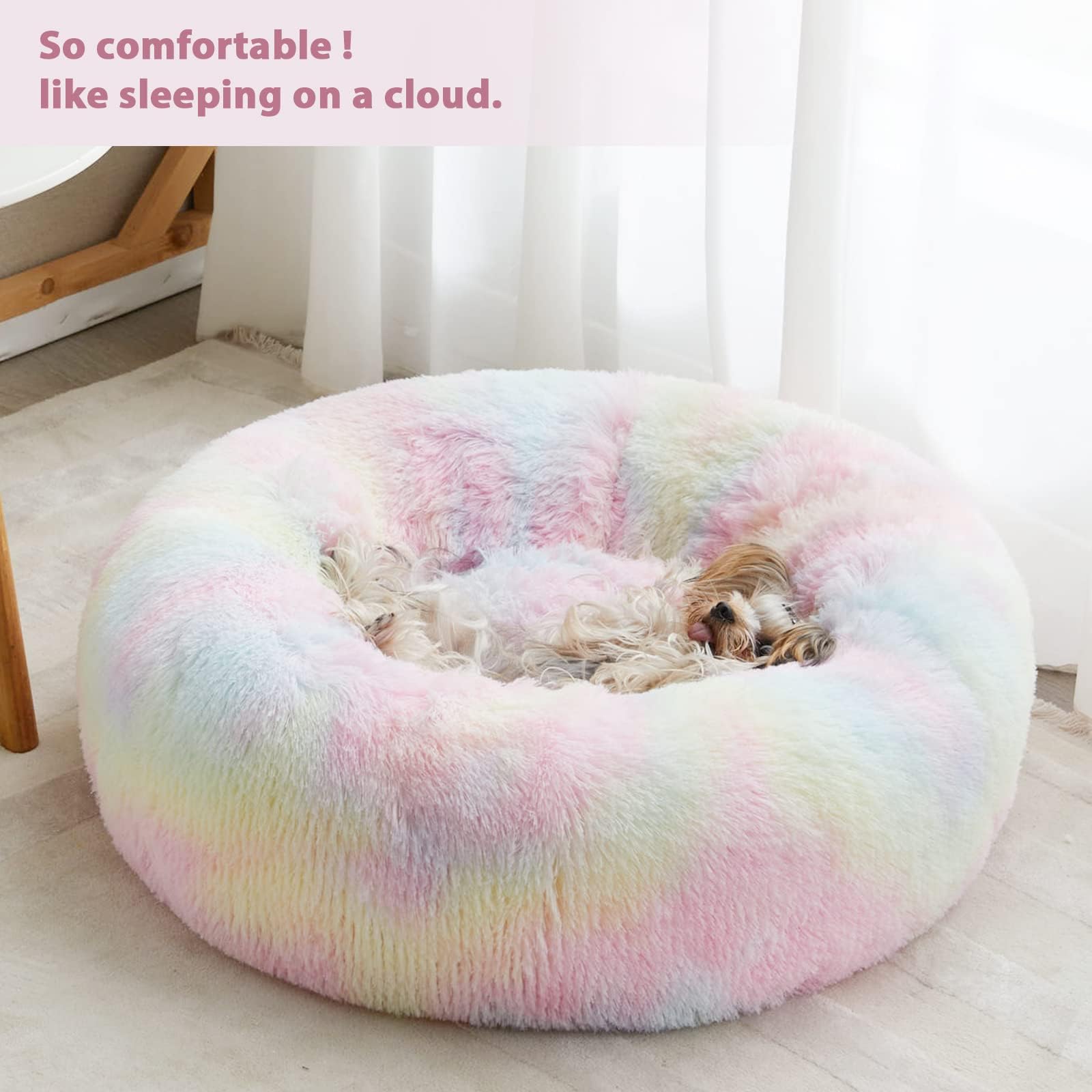 WNPETHOME Donut bed inner plush shows calming comfort for anxious pets.
