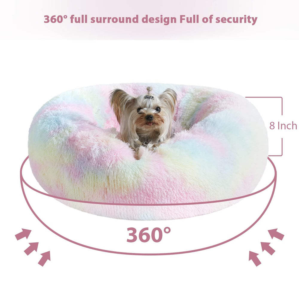 WNPETHOME Donut bed fluffy faux fur outer highlights luxurious warmth.