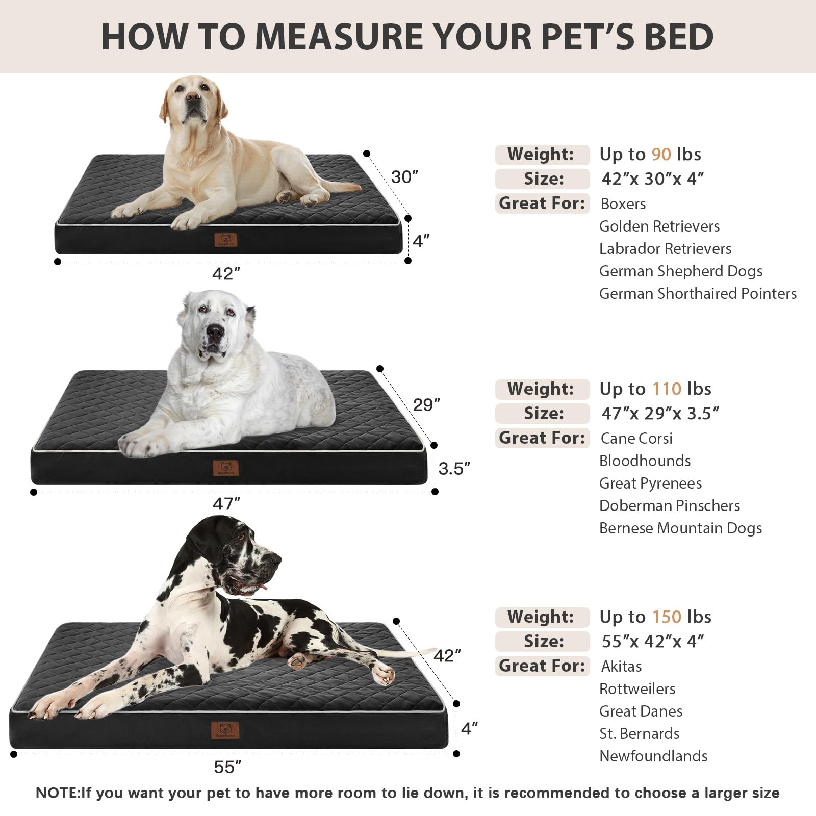 WNPETHOME jumbo bed ships vacuum-sealed and expands quickly on arrival.