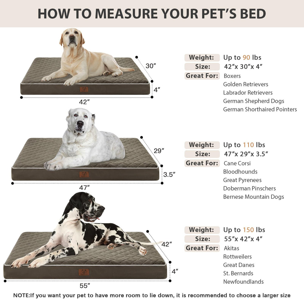 WNPETHOME large bed measures 55x42x4 inches for big dogs.