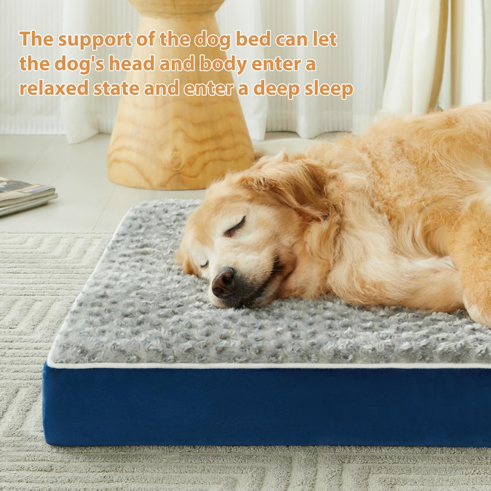 WNPETHOME dog bed side view highlighting size and anti-slip bottom for steady placement