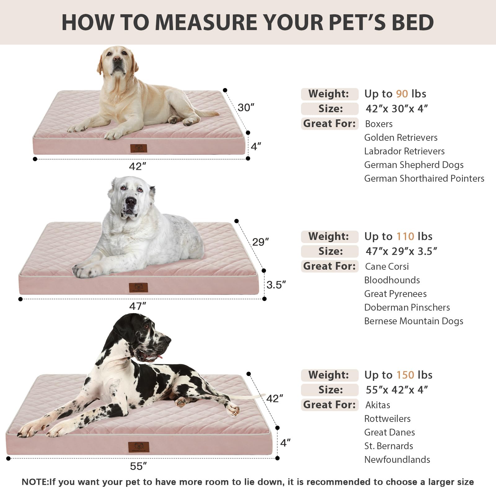 WNPETHOME orthopedic XL dog bed expanded size ready for large dogs