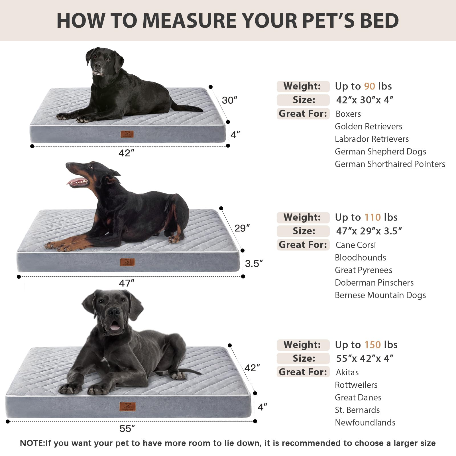 WNPETHOME XL bed size 42x30x4 inches suitable for large breeds