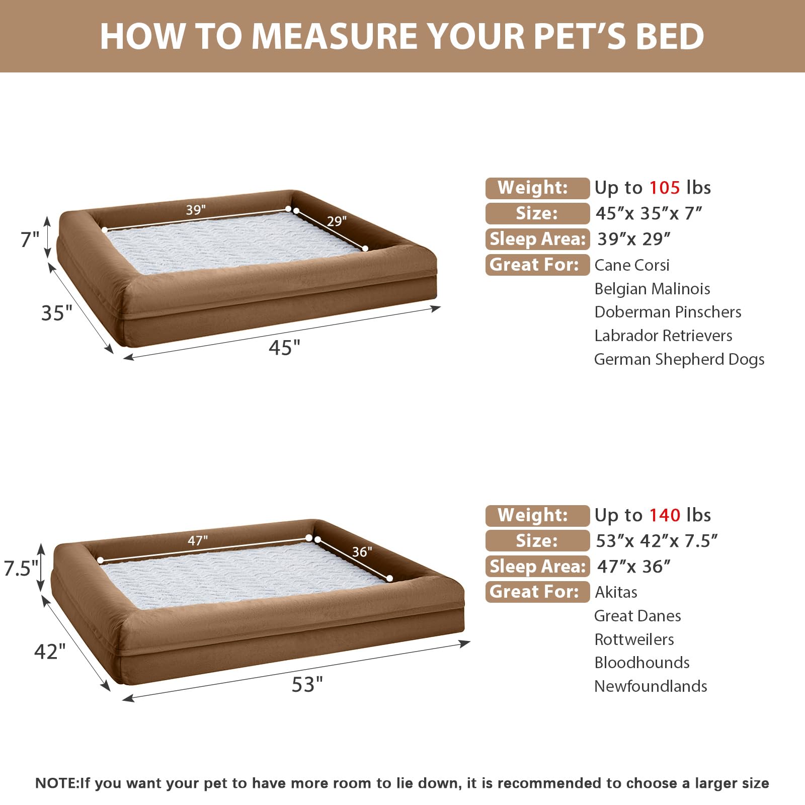 WNPETHOME XXL dog bed orthopedic egg crate foam distributes weight for comfortable support.