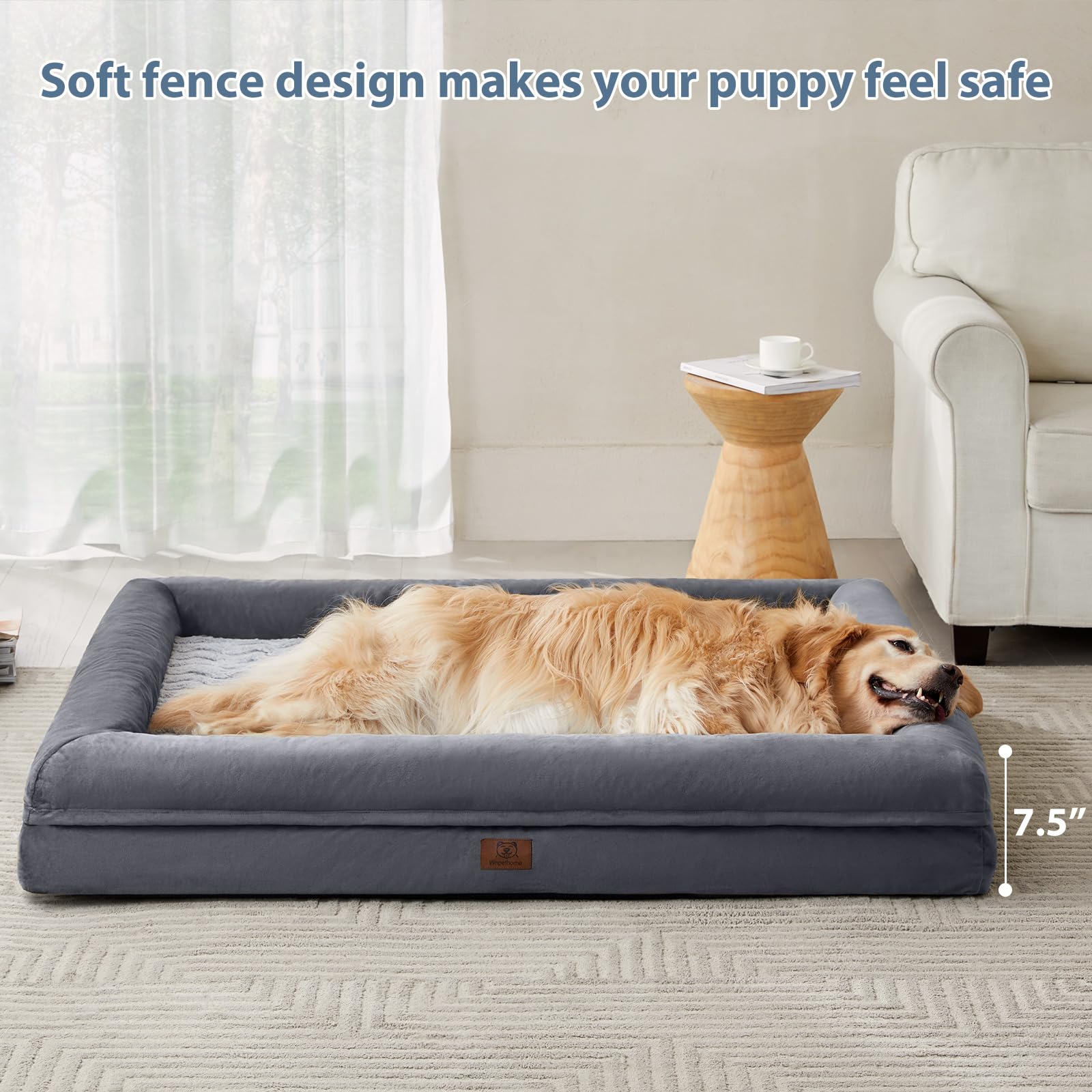 WNPETHOME XXXL dog bed anti-slip bottom prevents sliding on smooth floors.