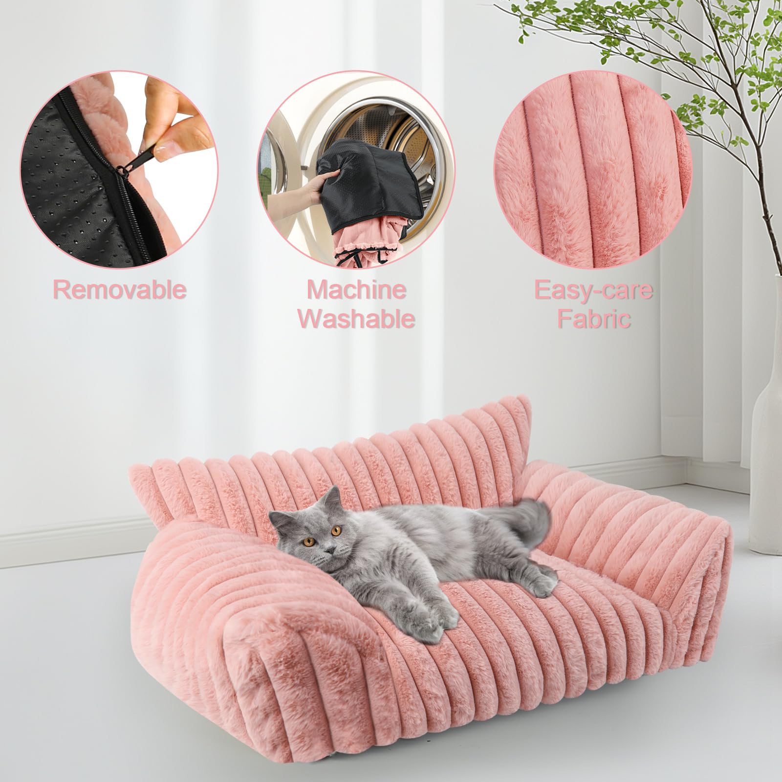 Wn's Day bed assembly image shows fluffing for instant comfort.