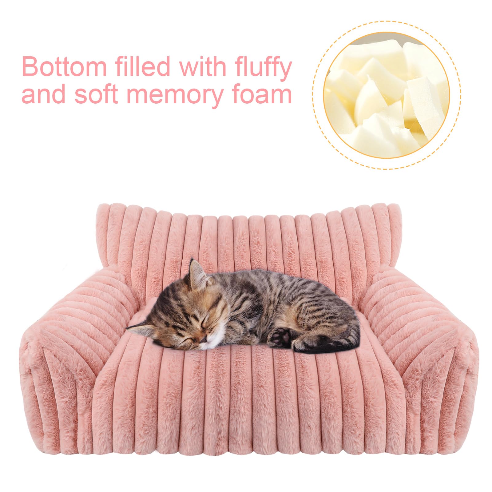 Wn's Day Cute Cat Couch Bed pink close-up fleece texture and warmth.