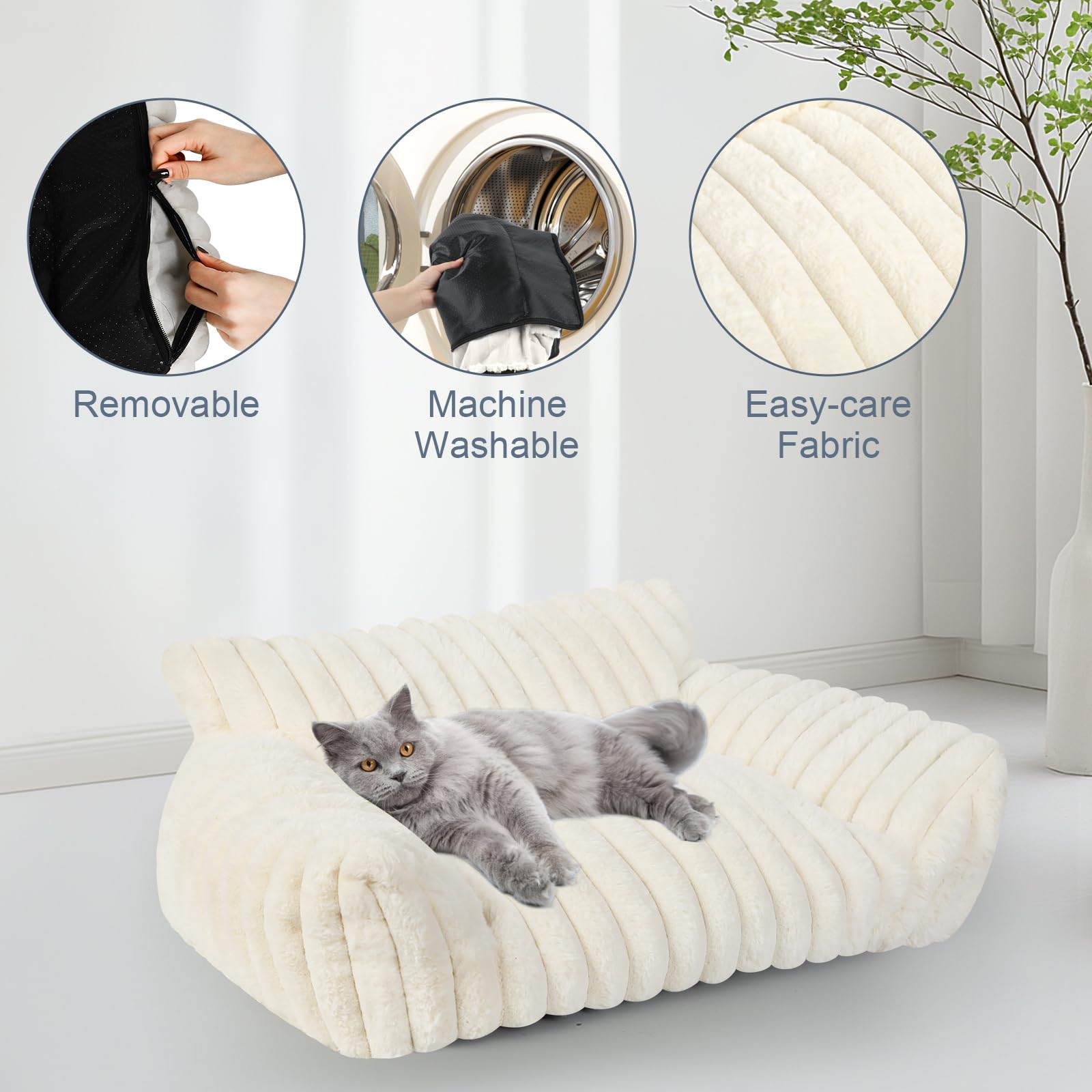 Wn's Day Cute Cat Couch Bed washable cover demonstrates easy cleaning and maintenance.