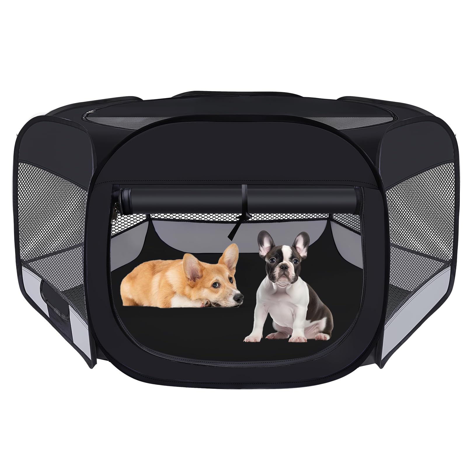 Wn's Day dog cat playpen folded compact for travel and storage.