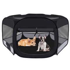 Wn's Day dog cat playpen folded compact for travel and storage.