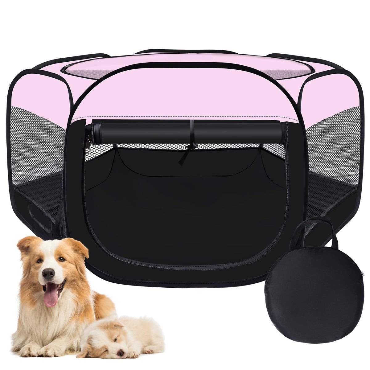 Wn's Day playpen pink front view shows roomy indoor space for pets