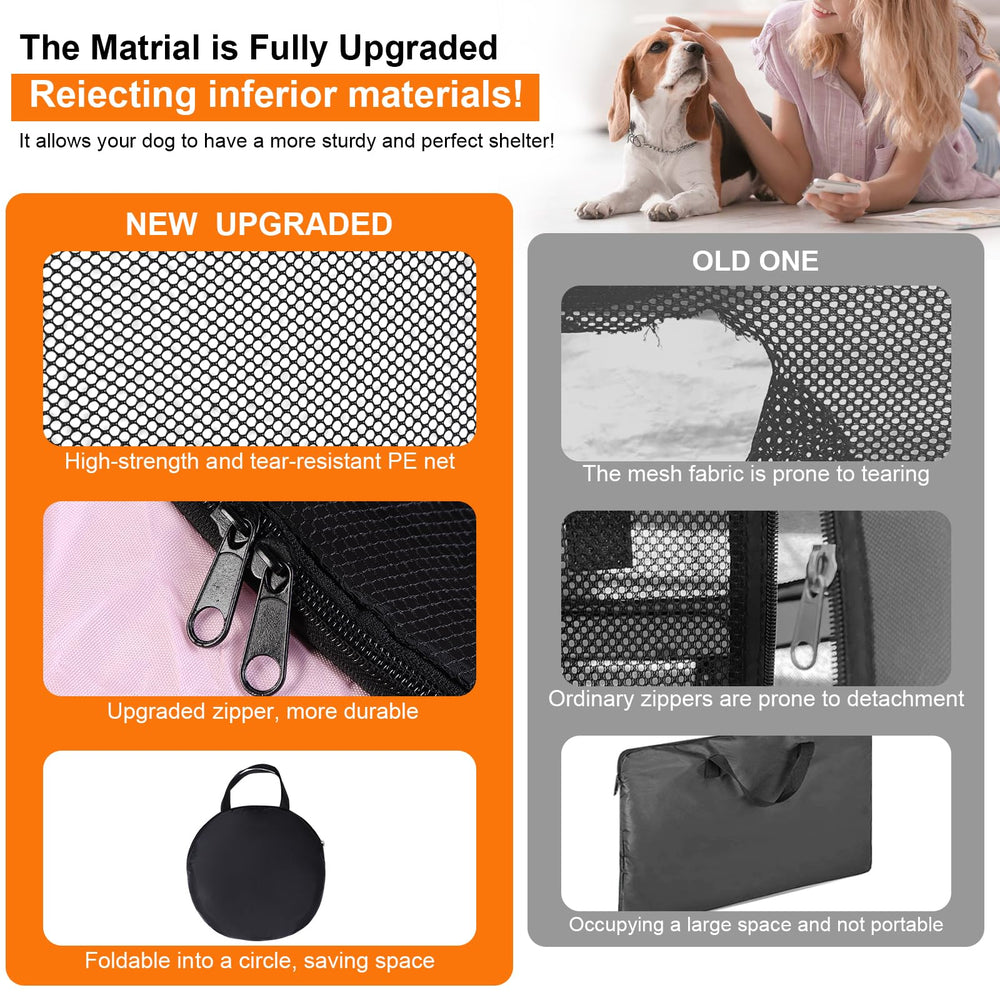 Wn's Day playpen pink in use indoors with pets observed through mesh