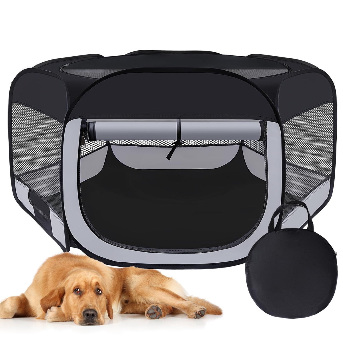 Wn's Day dog cat playpen top view for safe shaded indoor outdoor play