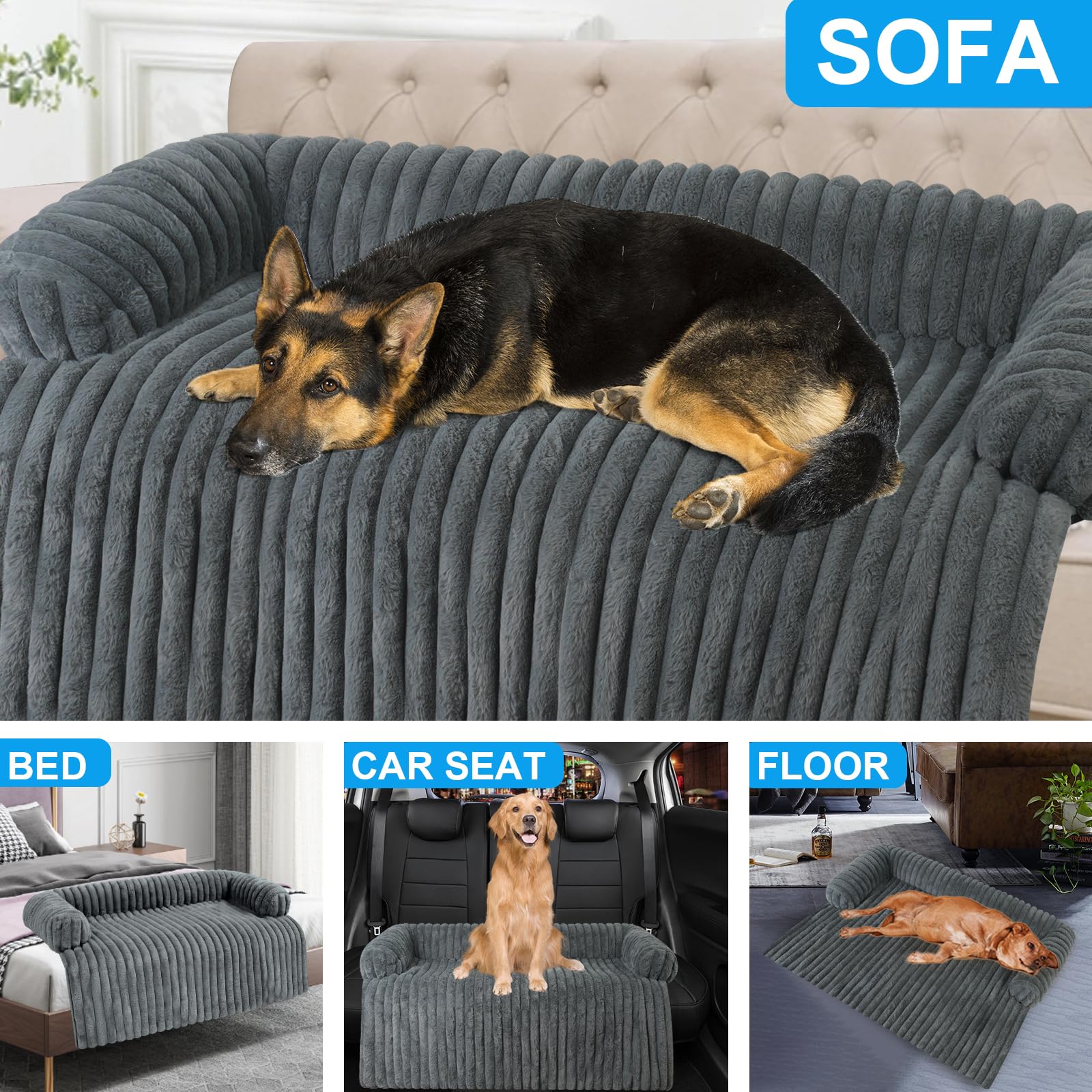 Wn's Day dog couch cover on sofa demonstrating fit