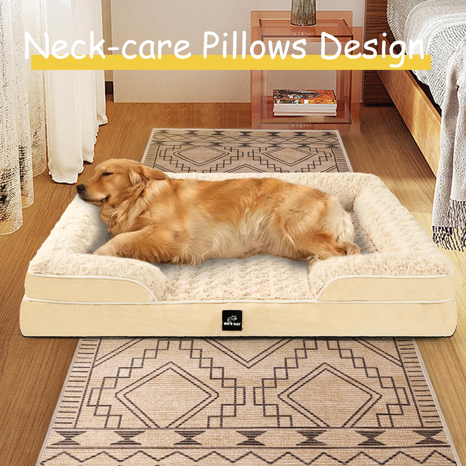 Wn's Day dog relaxing on bed shows cozy comfort