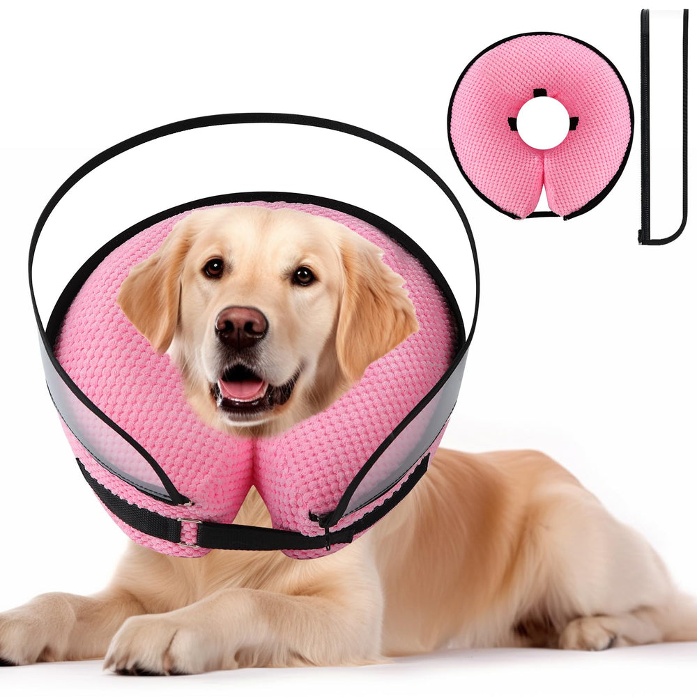 Wn's Day donut collar pink side view for pet recovery and wound protection