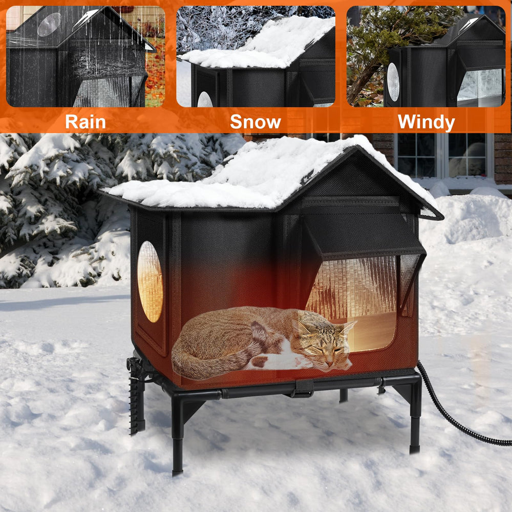 Wn's Day heated cat house side escape door for quick exits.