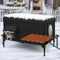 Wn's Day heated outdoor cat house front view demonstrates weatherproof warmth for outdoor cats