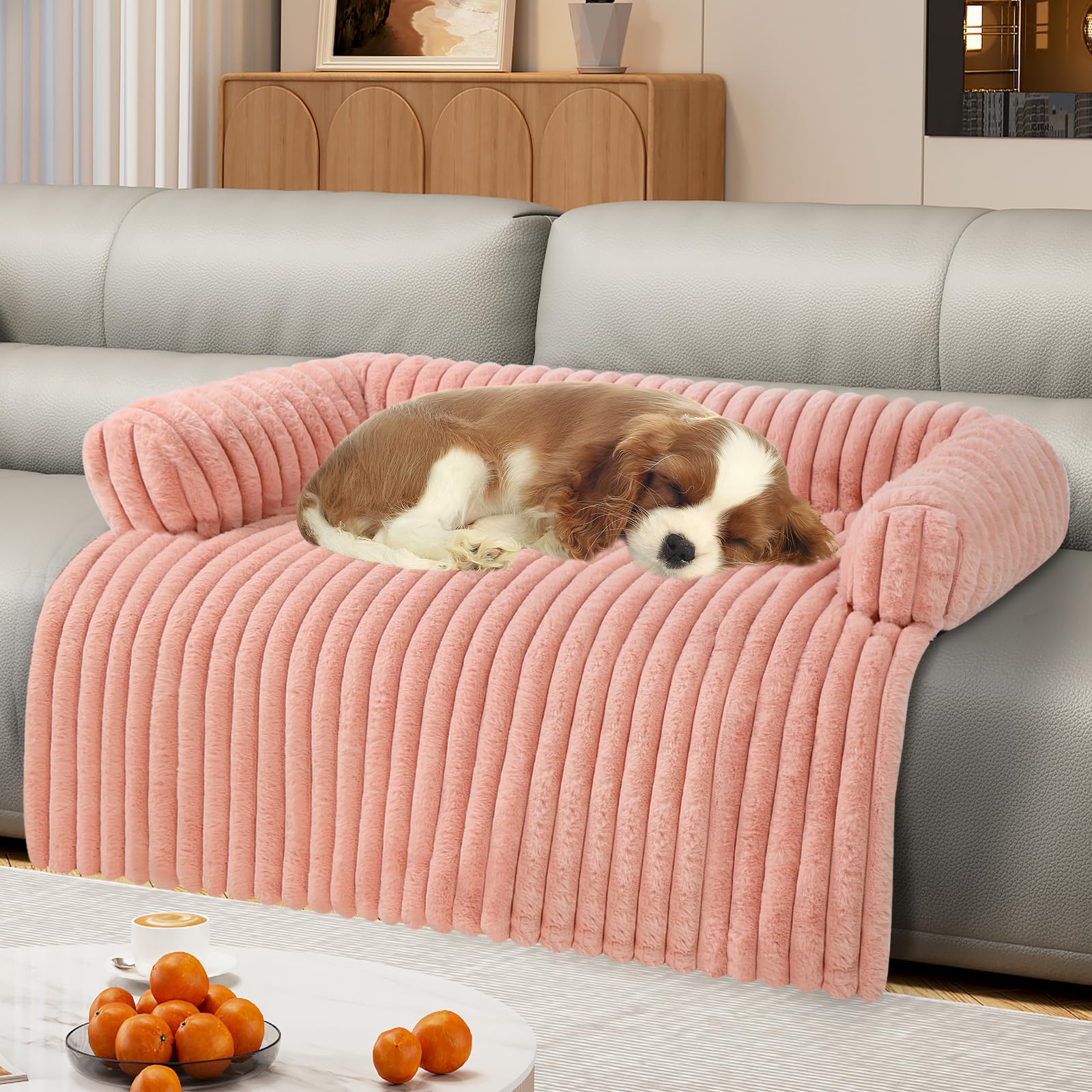 Wn's Day Lux dog couch bed pink cover provides plush comfort for cozy sofa naps.