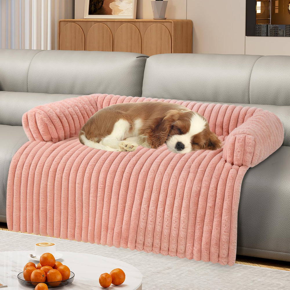 Wn's Day Lux dog couch bed pink cover provides plush comfort for cozy sofa naps.