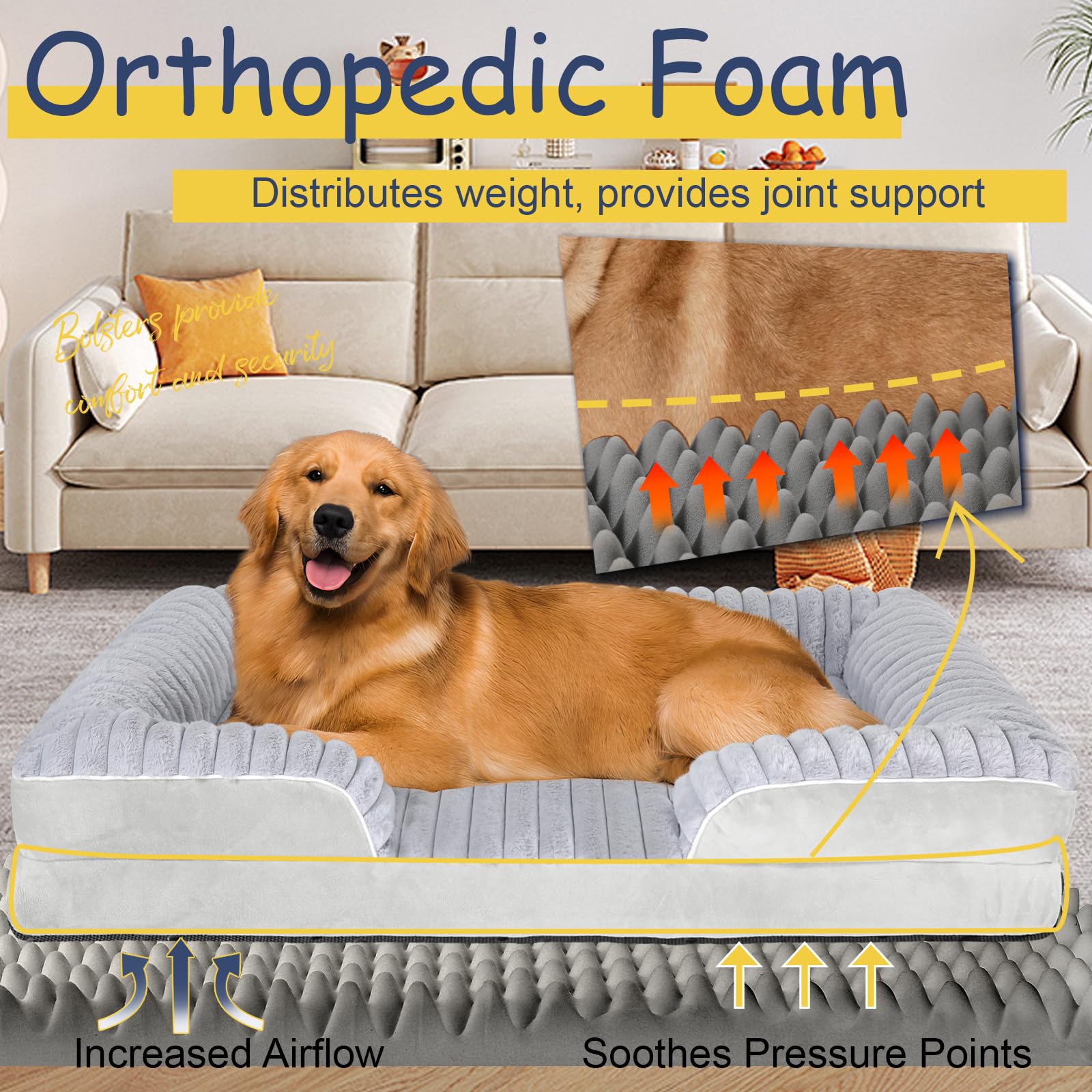 Wn's Day orthopedic dog bed XL inner foam core demonstrates high-density support for joints.
