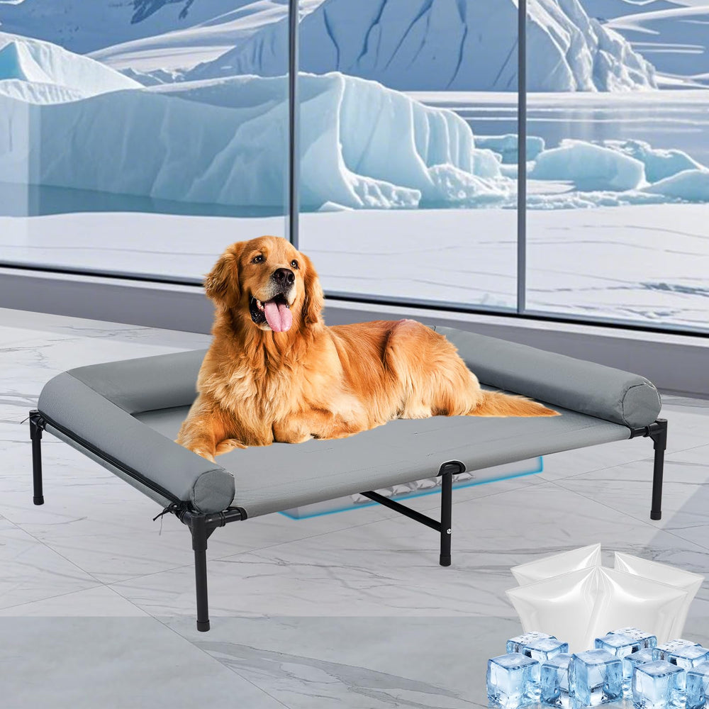 Wn's Day outdoor elevated dog bed pillow supports neck and comfort while cooling.
