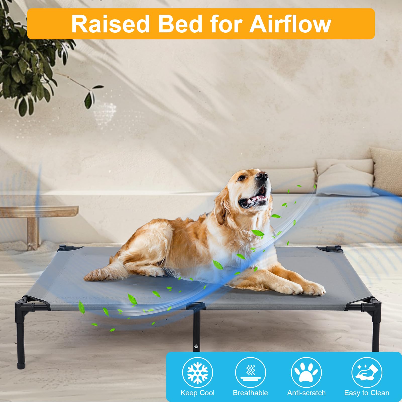 Wn's Day six-foot elevated dog bed construction shows added center support for durability
