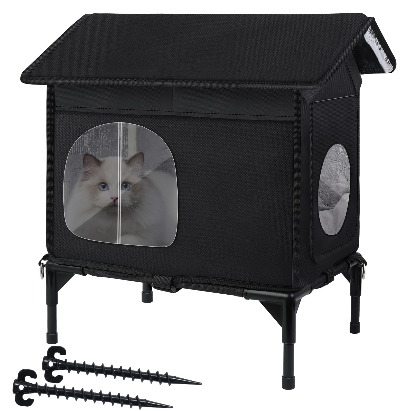 Wn's Day weatherproof cat house exterior keeps outdoor cats warm and dry.