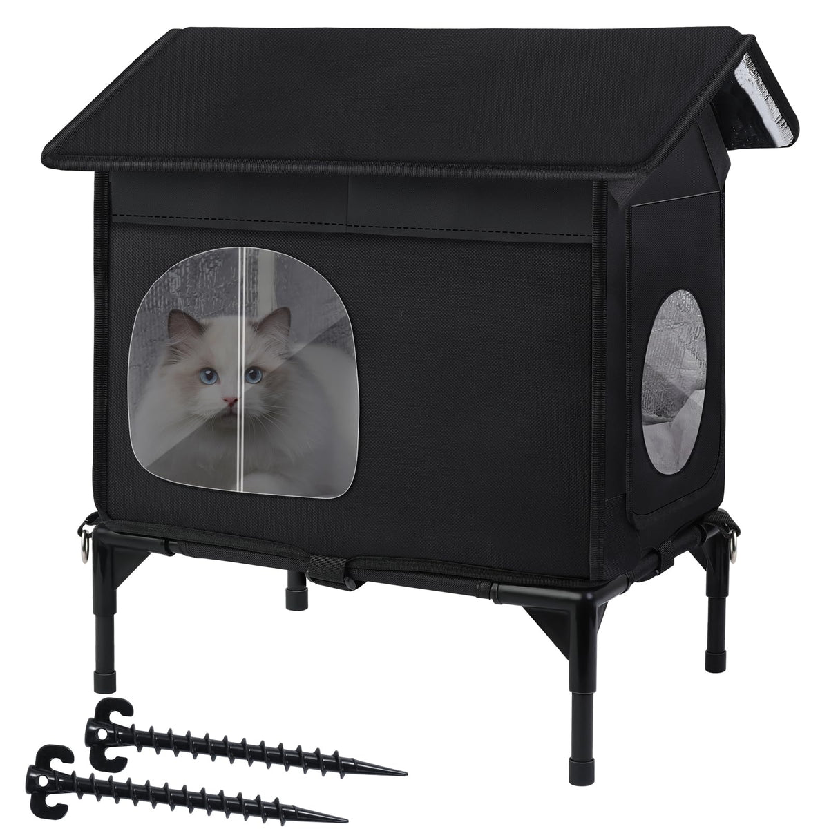 Wn's Day weatherproof cat house exterior keeps outdoor cats warm and dry.