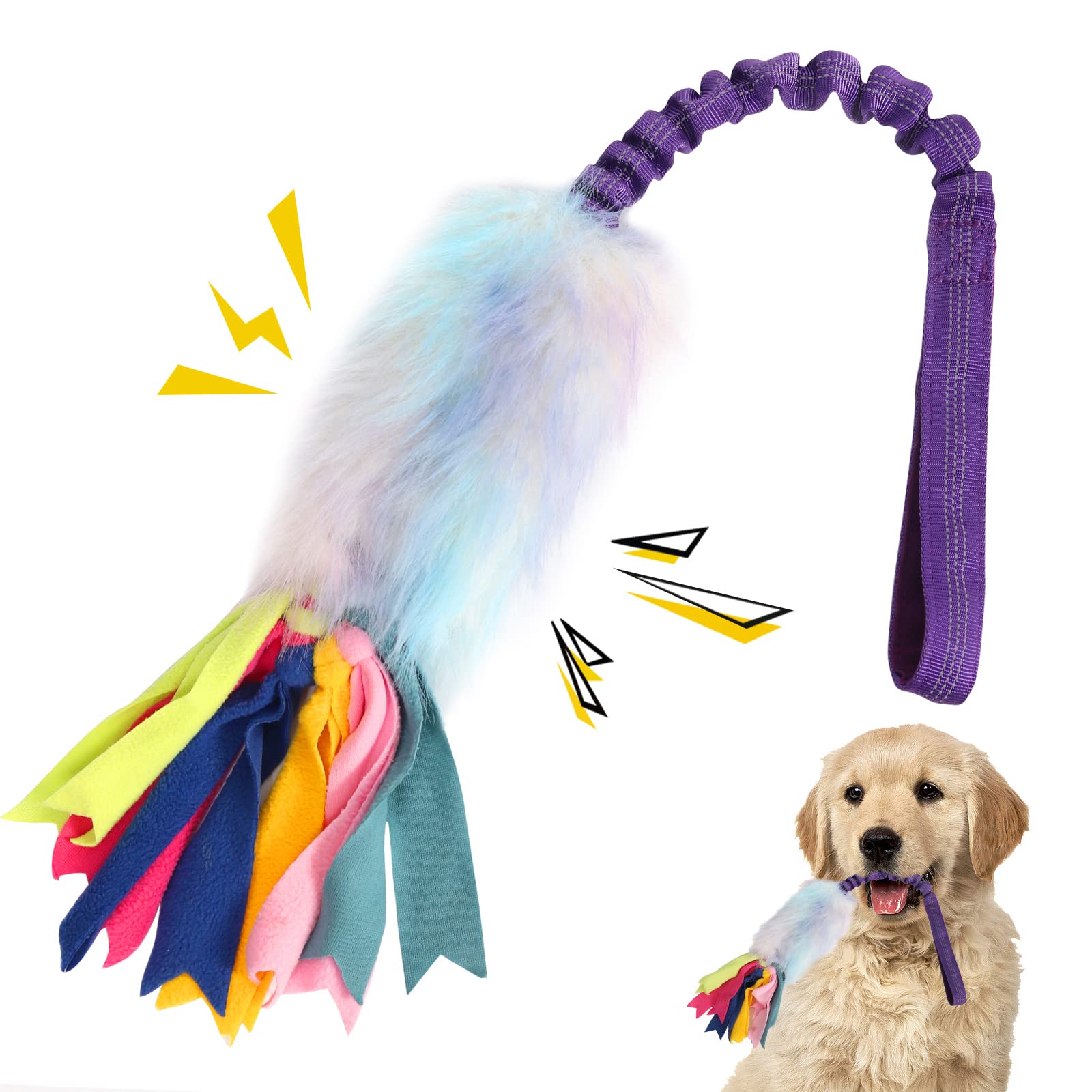 Wodoca dog rope toy squeak closeup showing durable faux fur for interactive play.