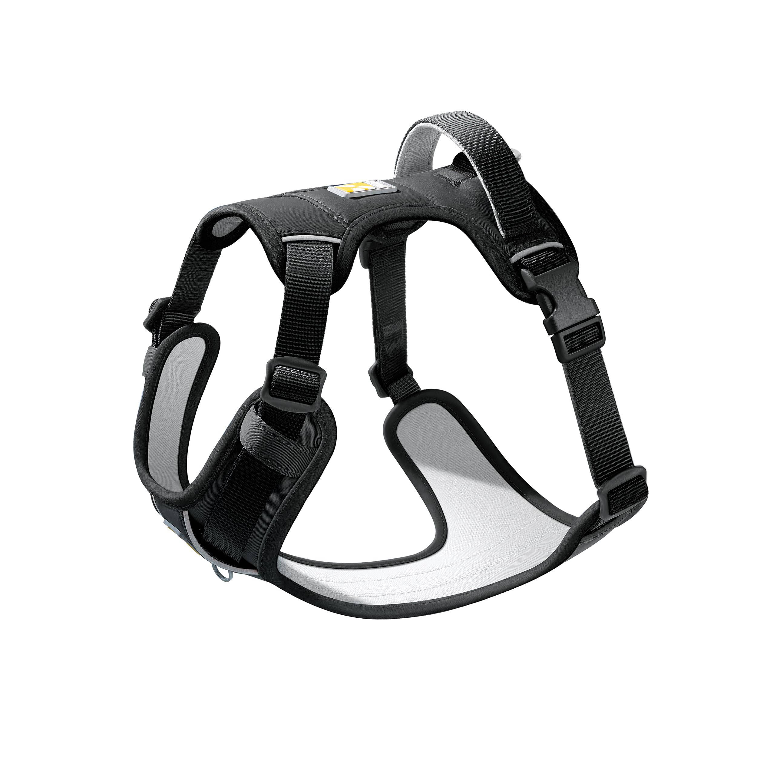 WOOFO Core harness front view in Shadow Black with reflective trim for safer evening strolls.