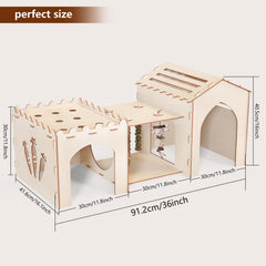 Woiworco rabbit castle interior spaces show three cozy rooms for separate rabbits to retreat.